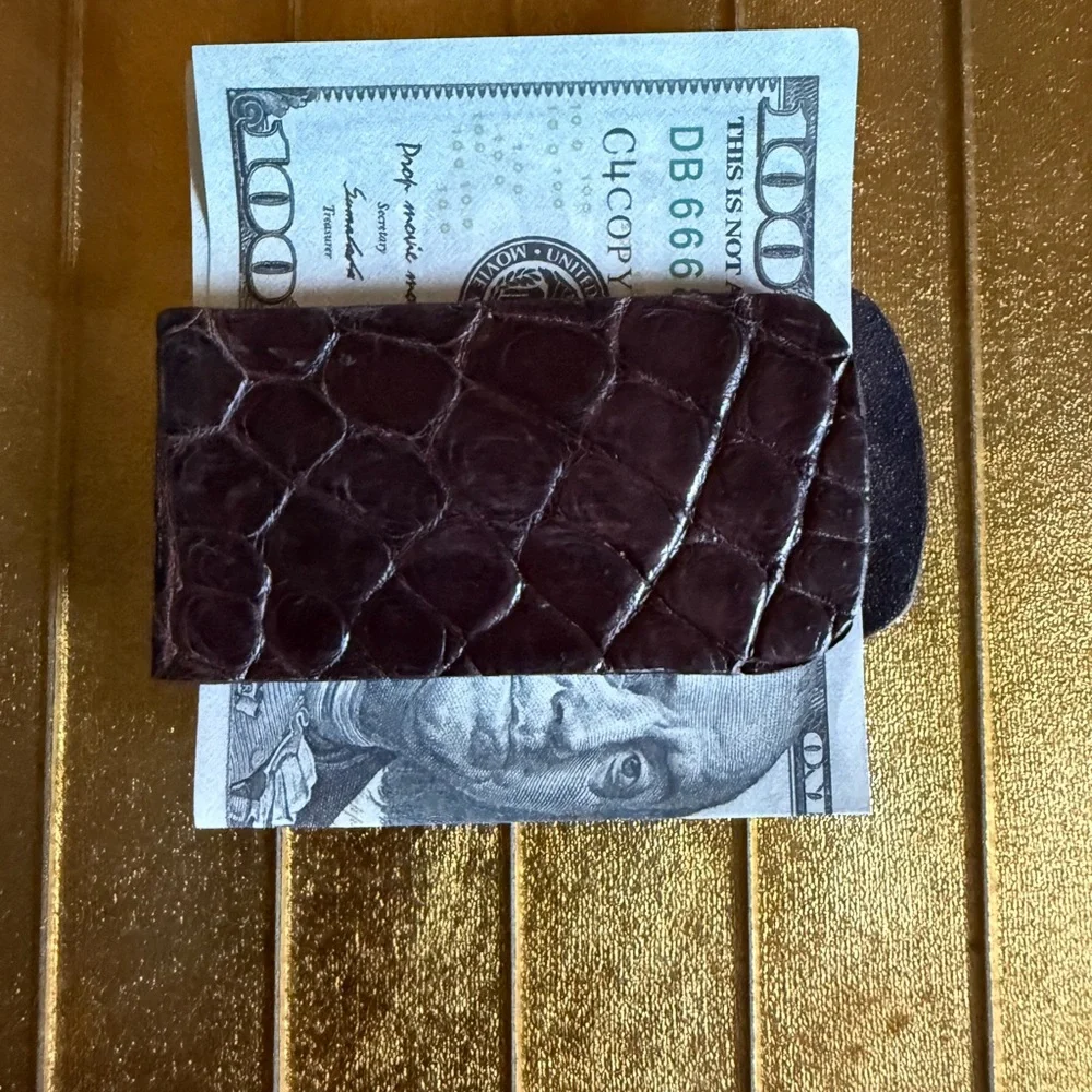 🐊 elegant authentic real Brown Italian Crocodile Leather Money Clip 🐊